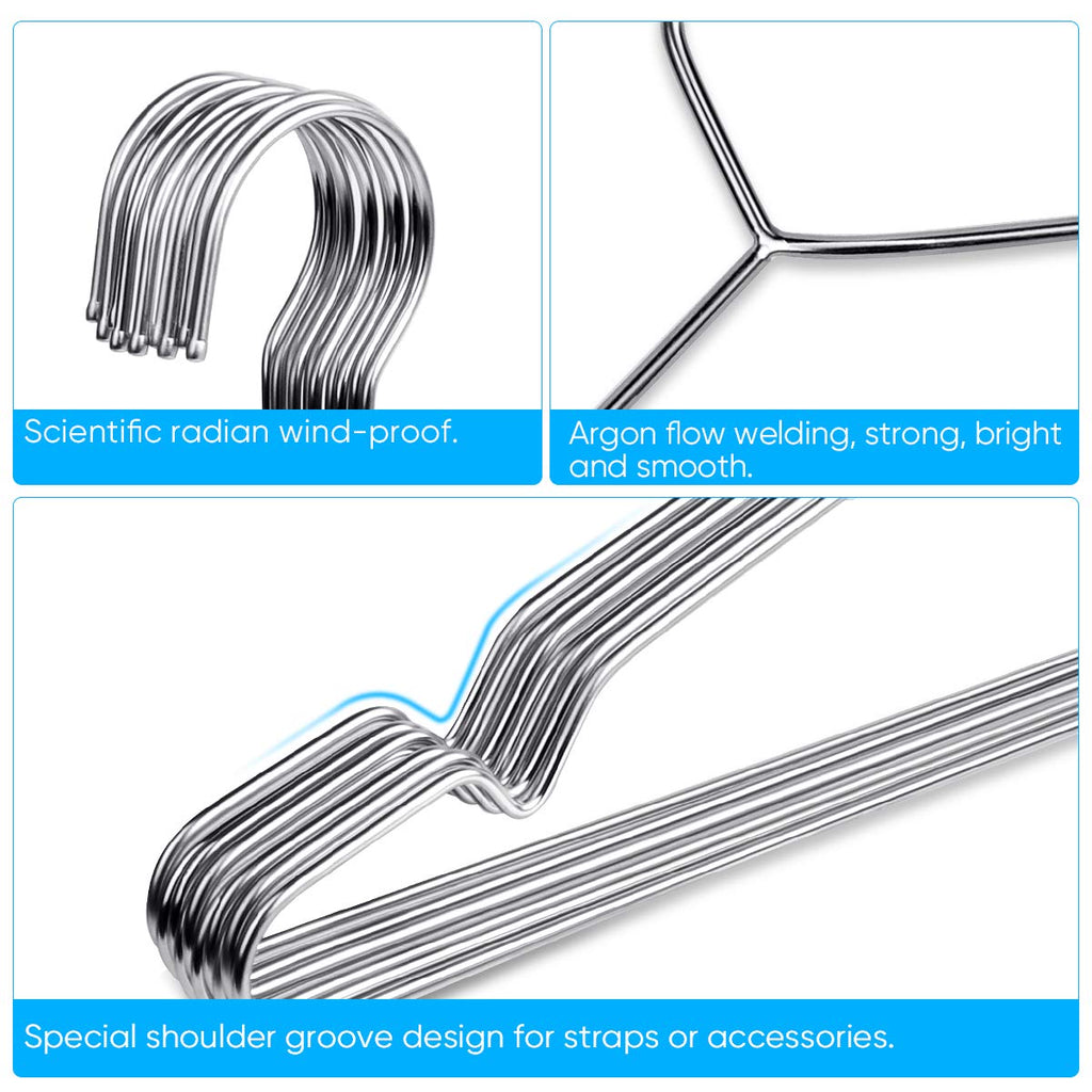 Heavy Duty Stainless Steel Coat Hangers - 40 Pack of 17.7 Inch Ultra Thin, Space Saving Clothes Hangers (Silver)