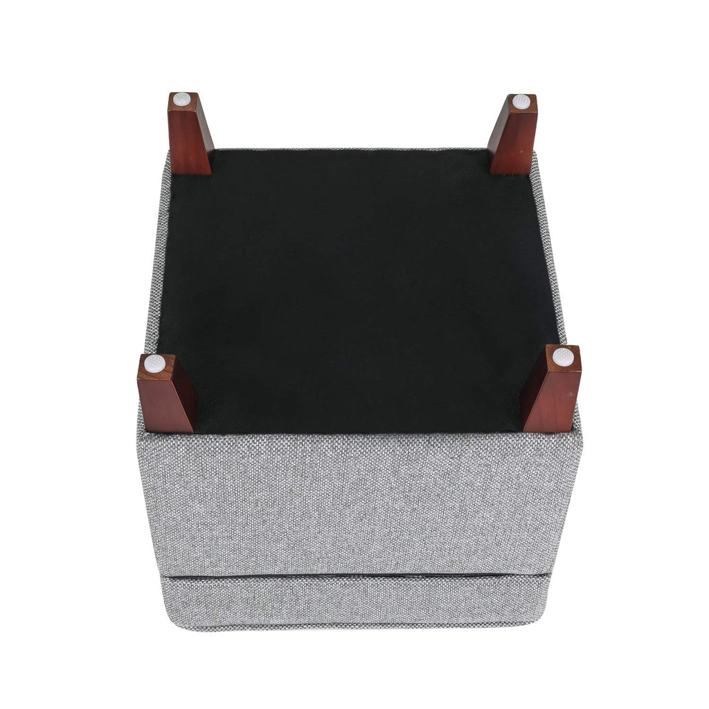 17 Inch Square Linen Storage Ottoman, Small Upholstered Footrest Stool with Hinged Lid and Wood Legs, Modern Accent