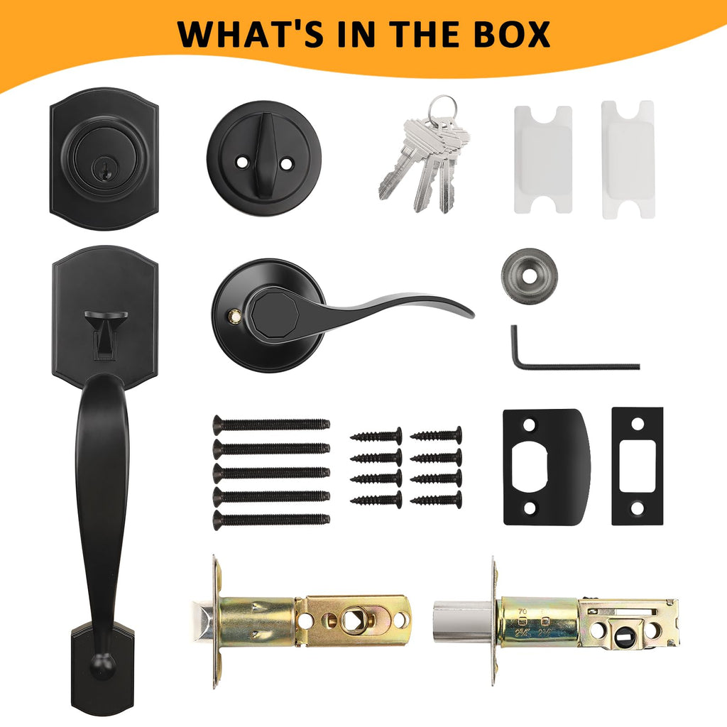 Front Door Lock Set Black Front Door Handle Set, Entry Door Locksets with Deadbolt Single Cylinder Front Door Handle