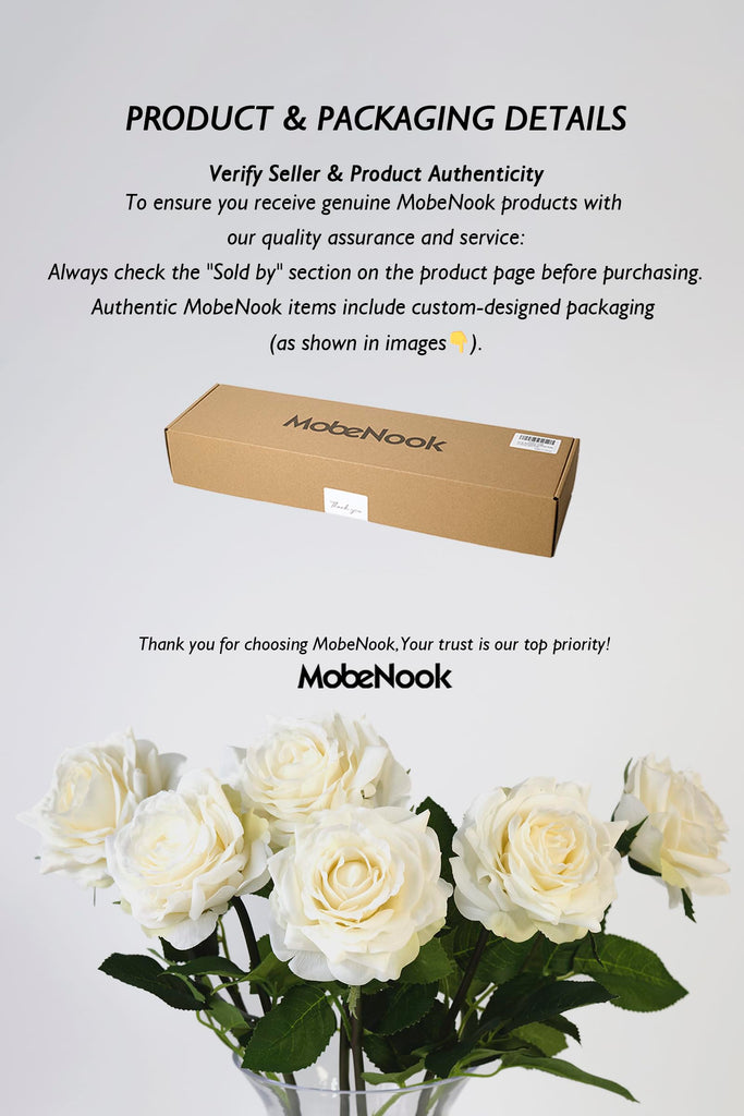 Real Touch Artificial Roses, 6 Stems Faux Flowers Decor(White)