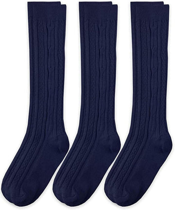 Socks Girls School Uniform Acrylic Cable Knee High 3 Pair Pack
