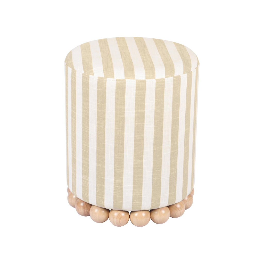Dex Small Round Ottoman Footstool, Striped Linen, Beige