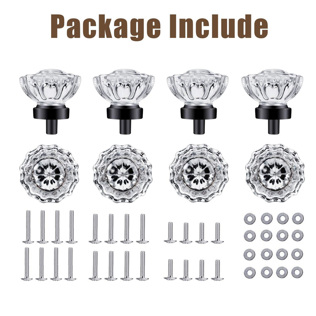 Cabinet Knobs Matte Black 8 Pack Glass Cabinet Knobs Vintage, Crystal Drawer Knobs and Pulls, Dresser Knobs
