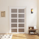 Sliding Closet Door, 5-Lite Frosted Glass Interior Door, 60"(Double 30") x 80" Closet Doors with Com