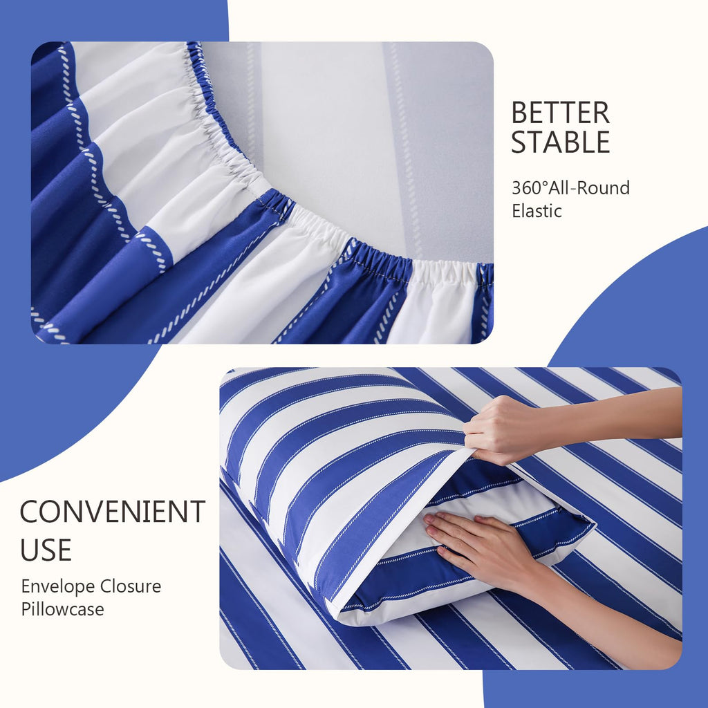 4Pieces Striped Sheets Set, Breathable King Sheet Set with 16" Deep Pocket, Modern & Luxury, Brushed Microfiber