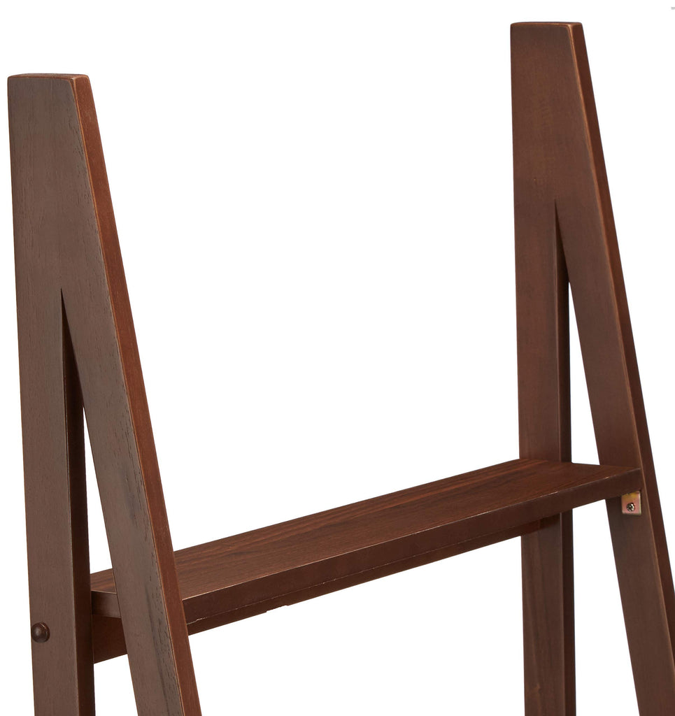 5-Tier Ladder Bookshelf Storage Organizer, Solid Rubberwood Frame, Space-Saving Bookcase, Sturdy Shelves, Walnut