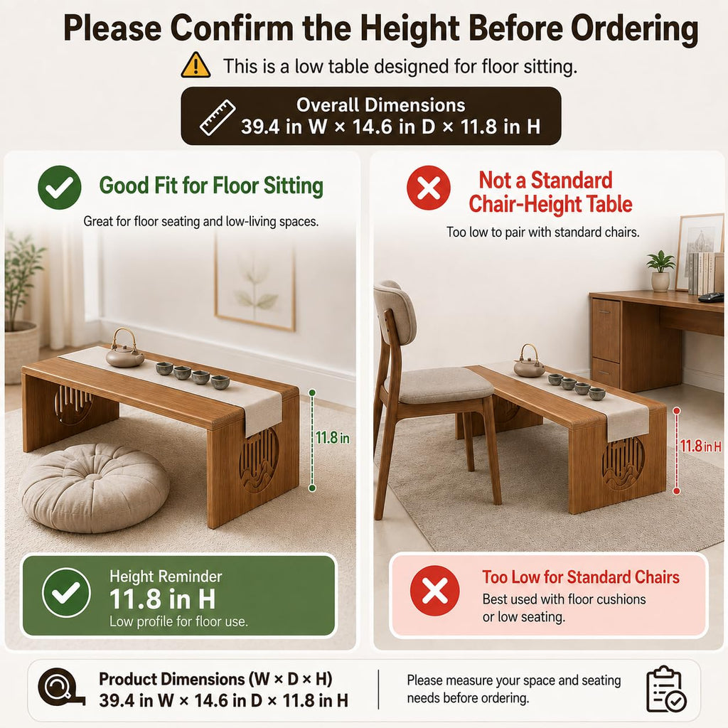 Japanese Folding Floor Table, Low Coffee Table, Bamboo Floor Desk