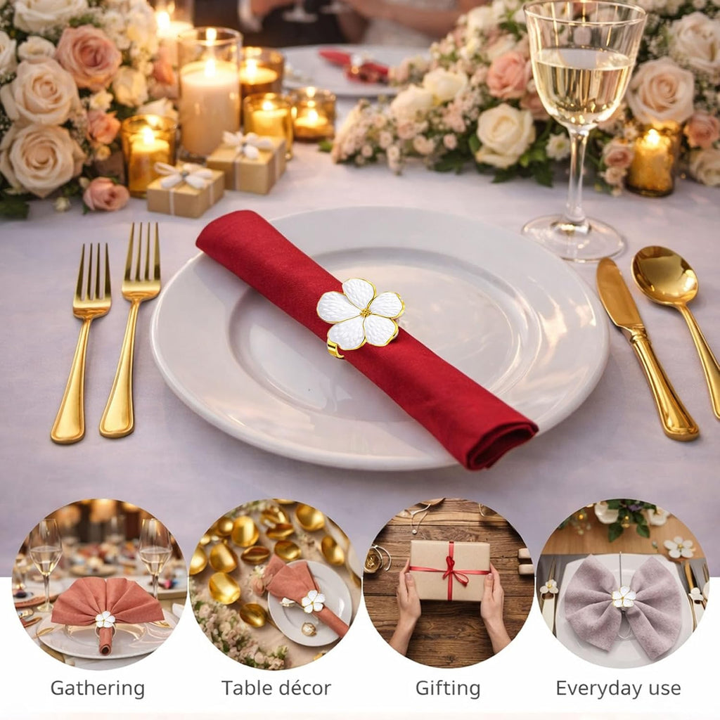 Flower Napkin Rings, European Palace-Style Glaze, High-Temperature Fired Ideal for Photography Props, Ribbon - Set of 8
