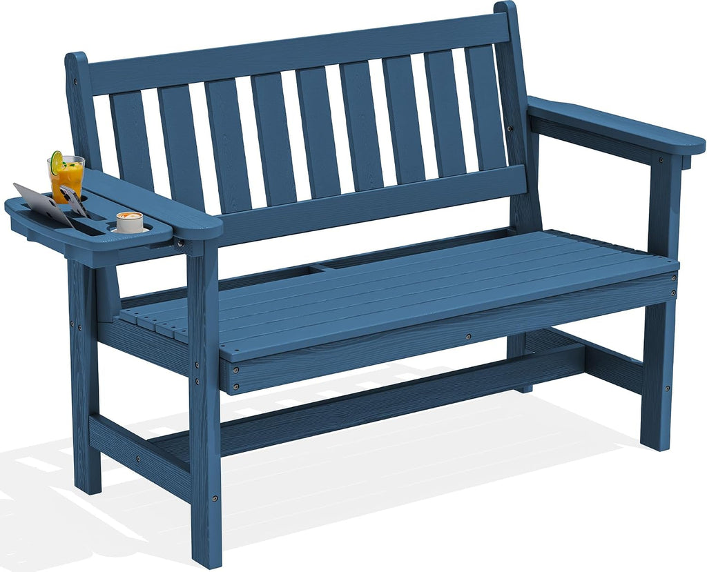 HDPE Outdoor Bench, Weatherproof Porch Bench, 1 Pack, Navy | 660 lbs Weight Capacity, Suitable for 2 Person, HDPE