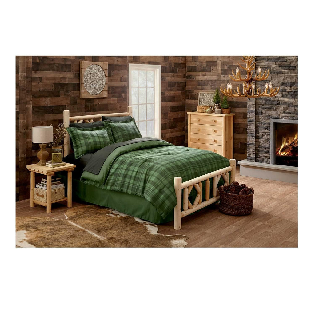Diamond Cedar Log Bed Frame, Rustic Natural Wood King Bed Frame with Headboard