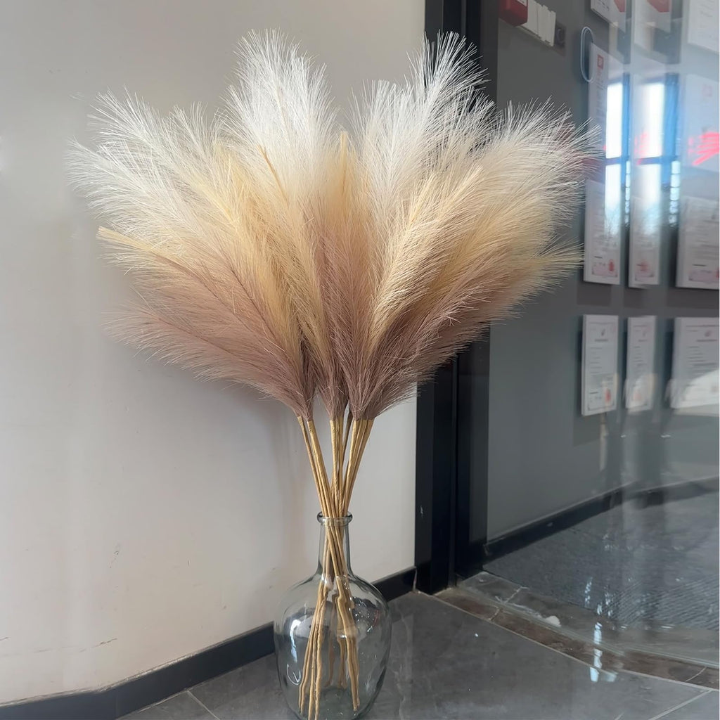 38" 10 Stems Faux Pampas Grass Tall Decor for Floor Vase (Beige Mixed)