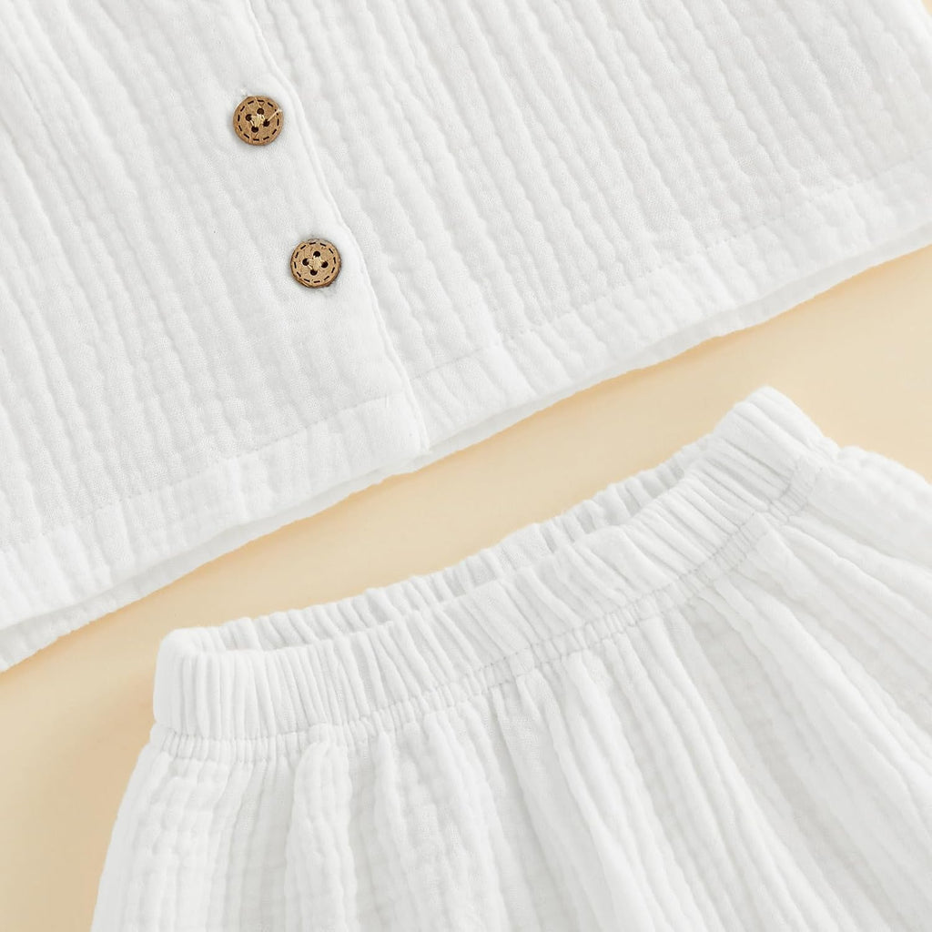 Toddler Baby Boy Summer Outfit Lapel Button Down Shirt Tops Cotton Gauze Shorts 2PCS Infant Little Boy Clothes Set