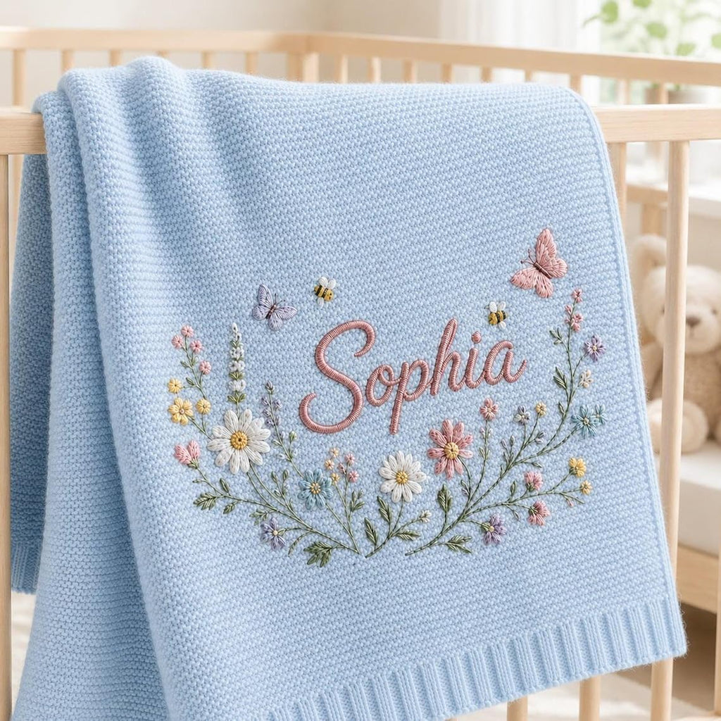 Personalized Baby Blanket, Soft Breathable Cotton Knit, Custom Embroidered Name Blanket, Newborn Baby Gift, Baby