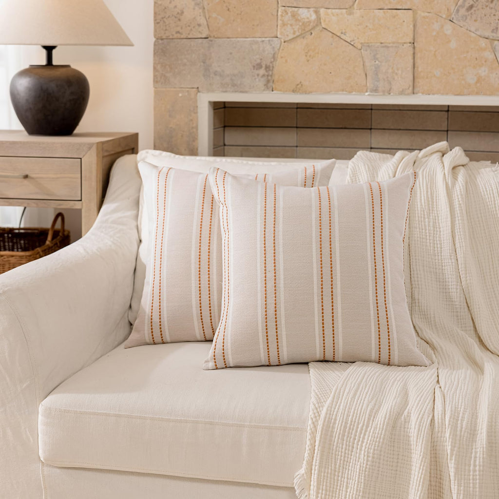 Fall Rust Terracotta Throw Pillow Covers 18x18 Stripe Pillow Covers