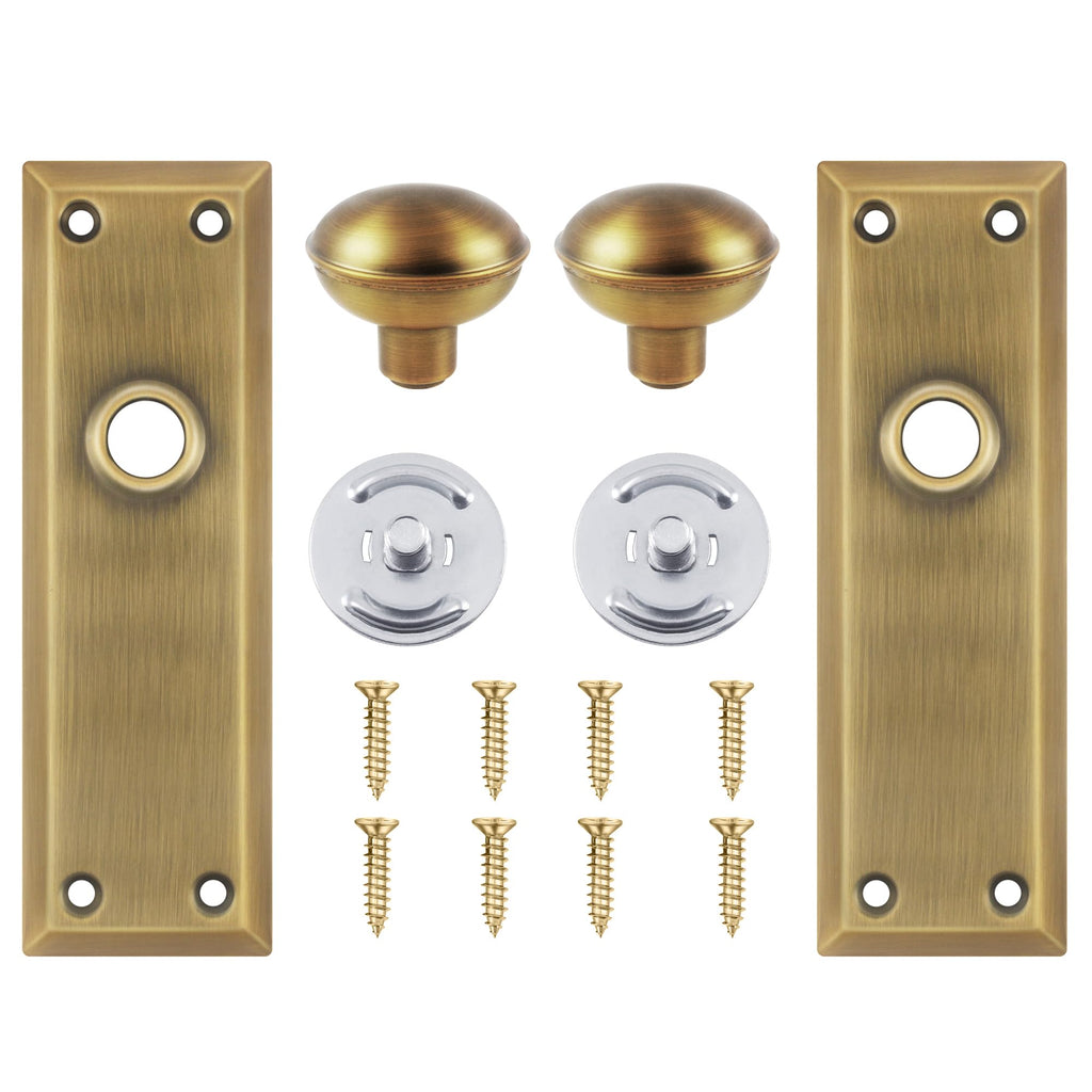 2 Pack Single Sided Vintage Dummy Door Knobs Interior, Antique Brass