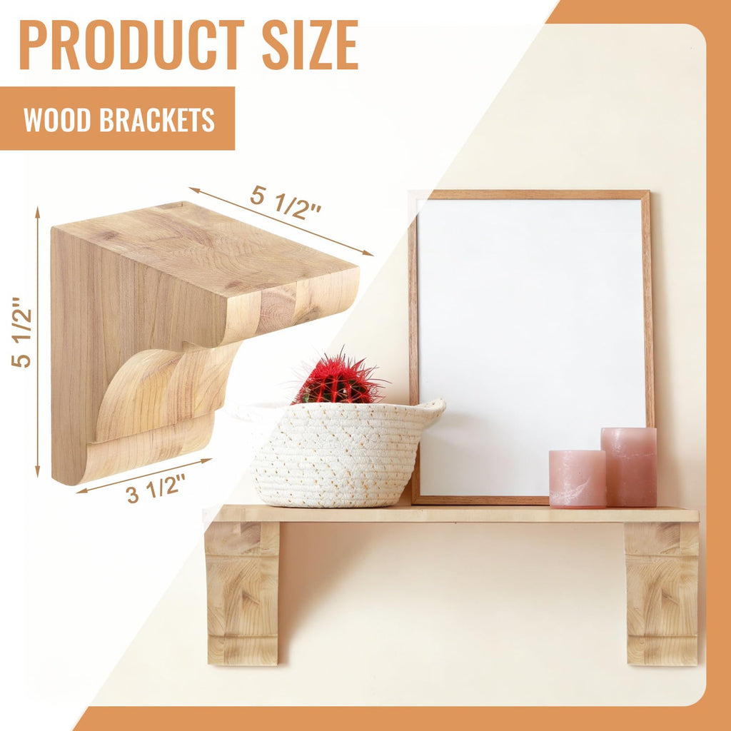 2 Pcs Wood Corbels, 5.5'' D X 5.5'' H X 3.5" W, Cedar Wood