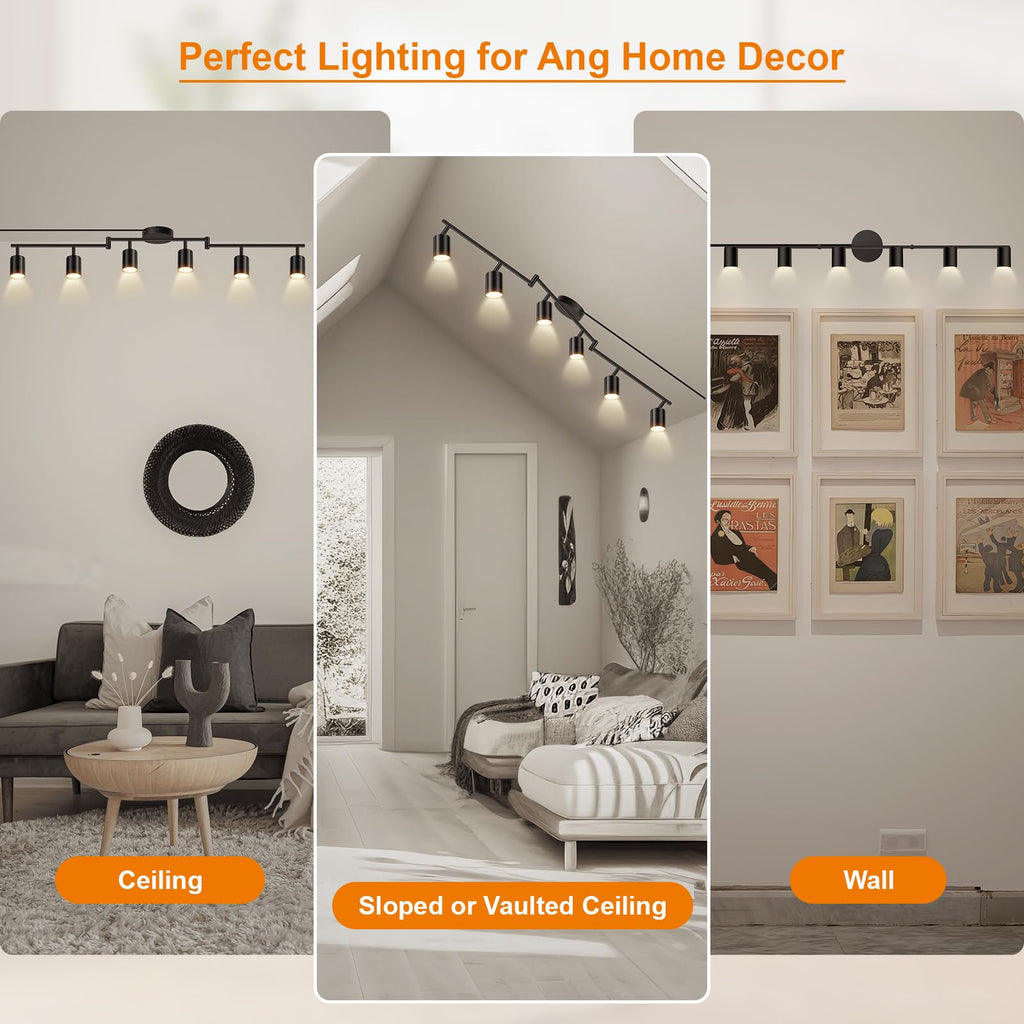 Plug in Track Lighting LED, Track Lighting Fixtures Ceiling, Black 6-Light Kitchen Light Kit, Plug in Wall Light