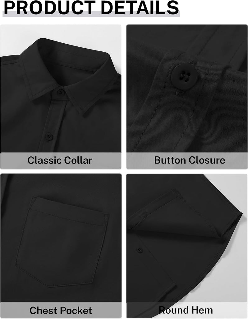 Boys Long Sleeve Dress Shirts Button Down Uniform Shirt with Pocket