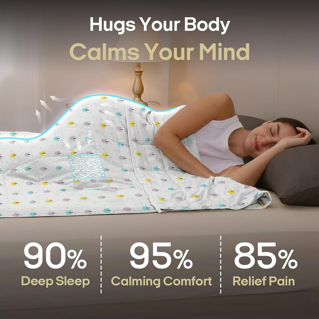 Cotton Weighted Blanket (60"x80", 15lbs, Small Tree Print) | Queen Size High Breathability Heavy Blanket, Soft
