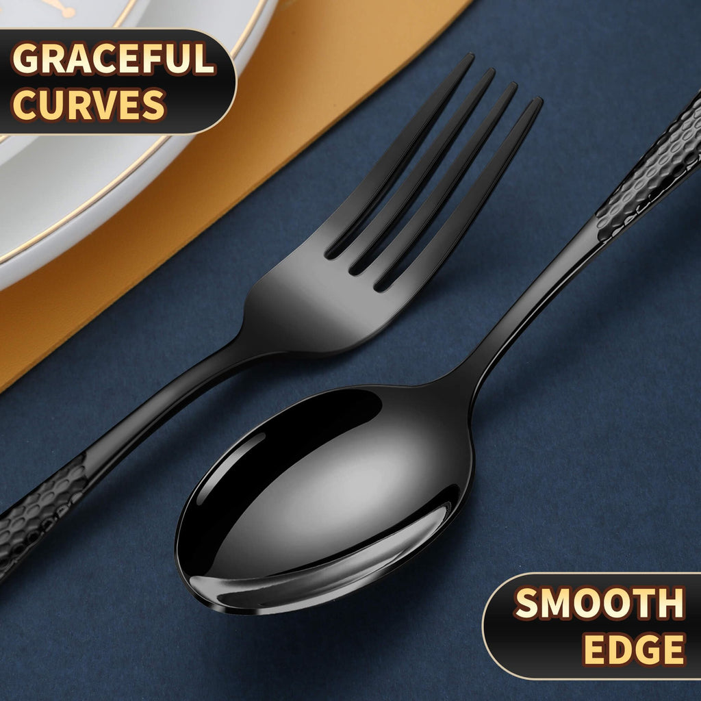 20-Piece Hammered Black Silverware Set for 4,18/10 Stainless Steel Flatware Set with Serrated Forged Knives,Heavy