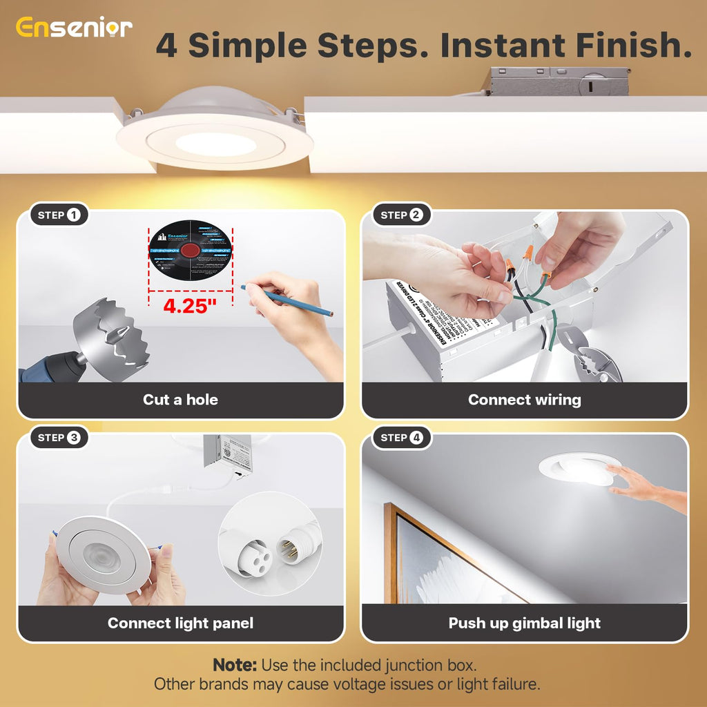 4 Inch Gimbal LED Recessed Light, 5CCT, 9W, 900LM, 6 Pack