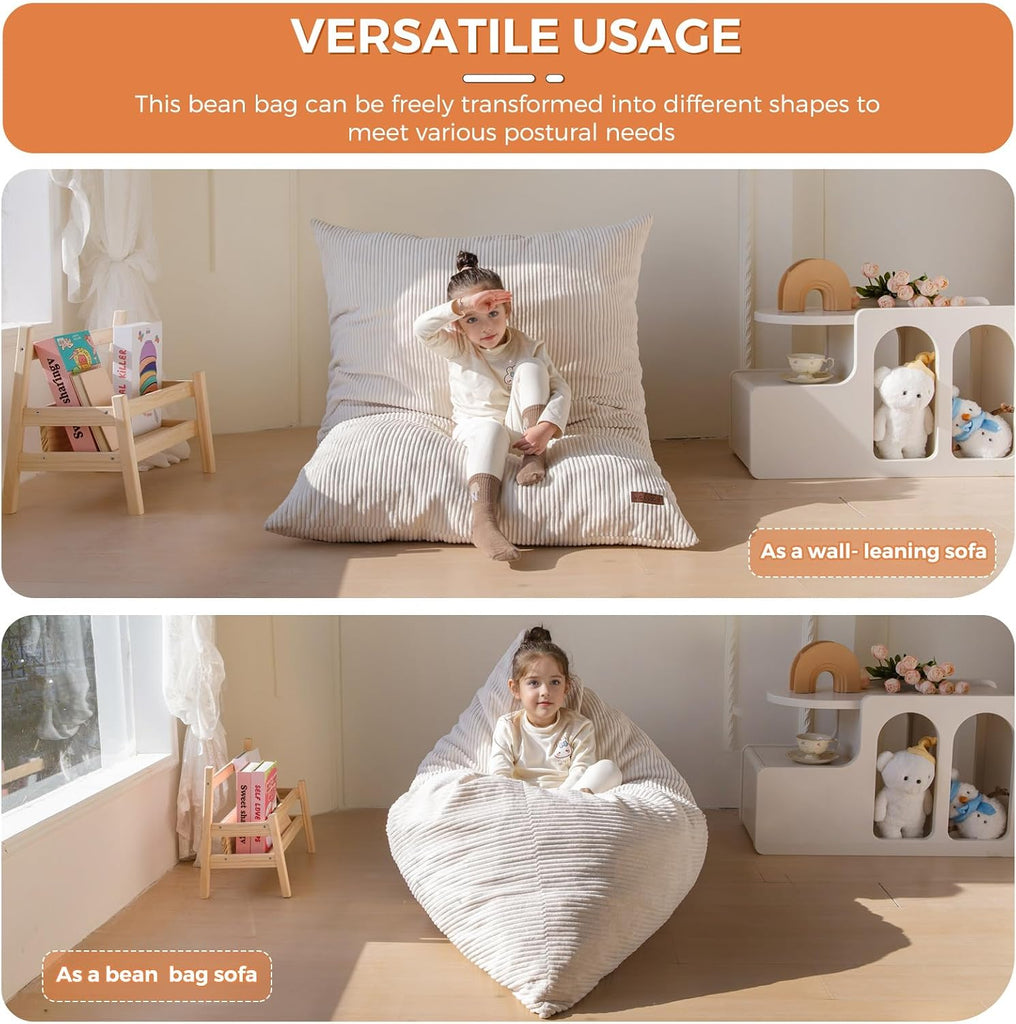 3 in 1 Kids Bean Bag Chair, Comfy Floor Sofa with Removed Cover