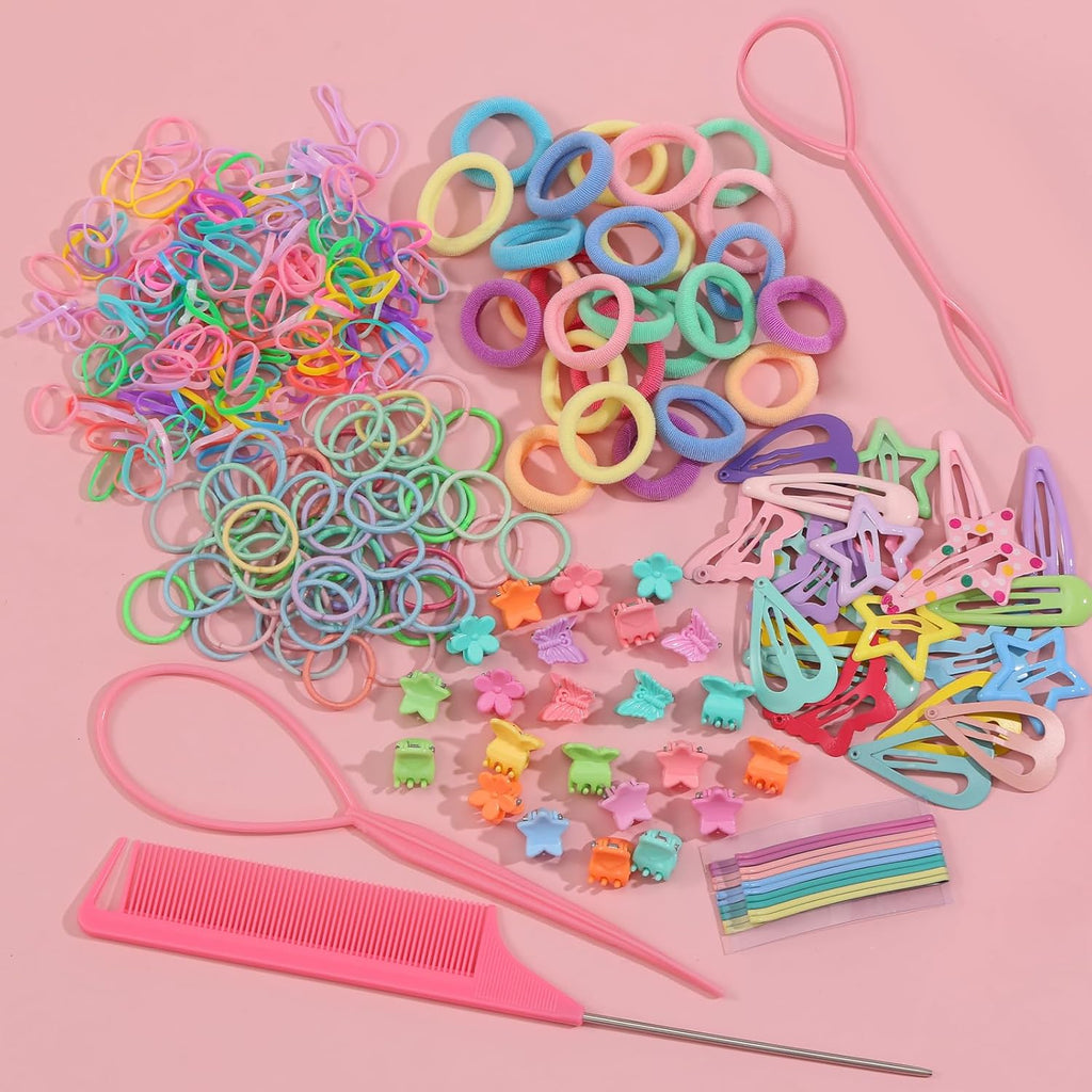 Hair Ties, Hair Accessories for Girls, 1350P Hair Ties with 72P Hair Clips