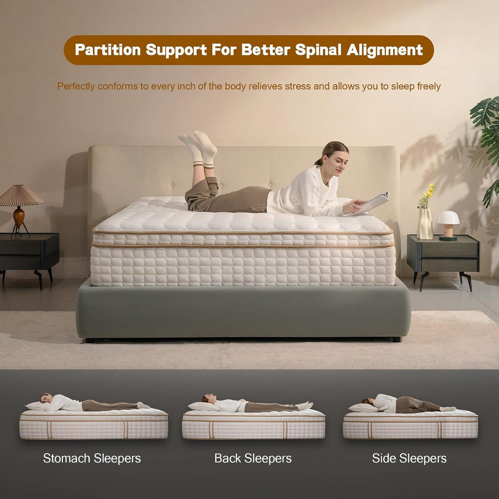 King Mattress, 12 Inch Hybrid King Size Mattress in a Box, Medium Firm Mattresses with Memory Foam & Pocket Springs