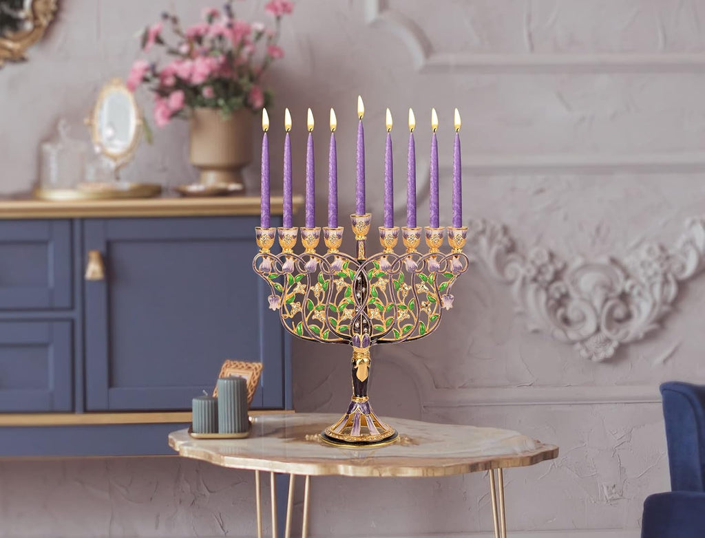 Tree of Life Hanukkah , Fits All Standard Chanukah Candles, Modern Jeweled Candle Menorahs for Chanukah - Multicolored