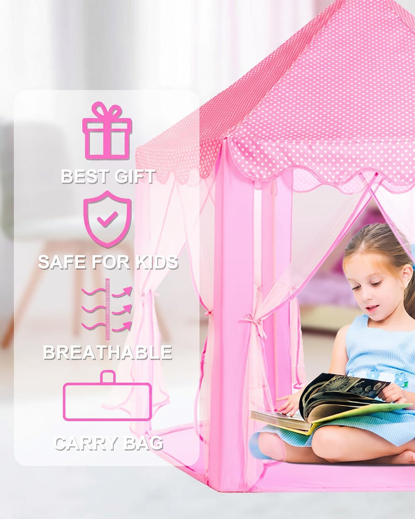 Princess Tent Kids Play Tent Indoor Girls Castle Playhouse, Pink