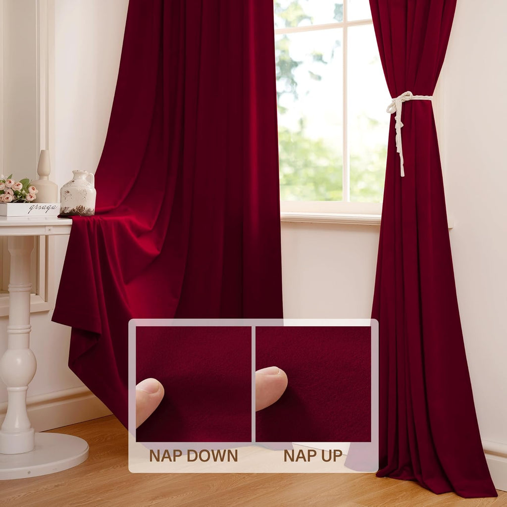Luxury Red Velvet Curtains - Extra Long 108-inch Heat & Light Reducing Thick Heavy Duty Velvet Drapes with Rod Pocket