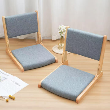 Japanese Floor Chair with Back Support, Foldable Meditation Chair, Legless Tatami Chair with Cushion, Floor Seat