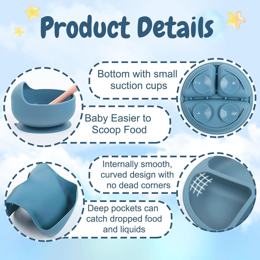Personalized Silicone Baby Feeding Set with Name, Customized Baby Led Weaning Supplies Self Feeding Eating Utensils