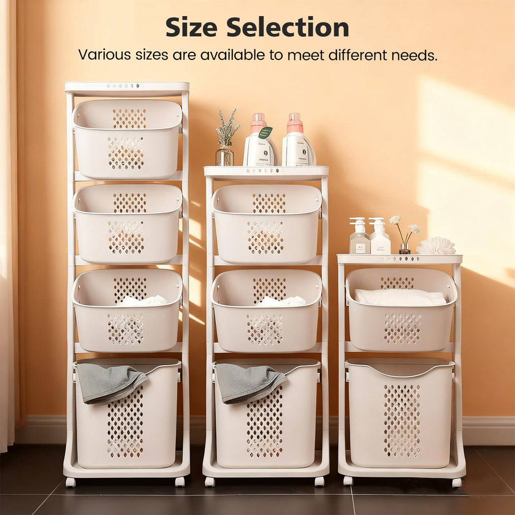 4-Tier Laundry Hamper Sorter, Vertical Laundry Baskets with Wheel