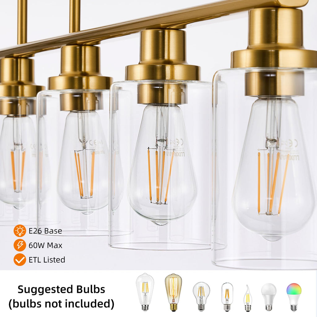 Kitchen Island Lighting, 6-Light Modern Dining Room Light Fixture Over Table,44.3'' Vintage Farmhouse Gold Linear