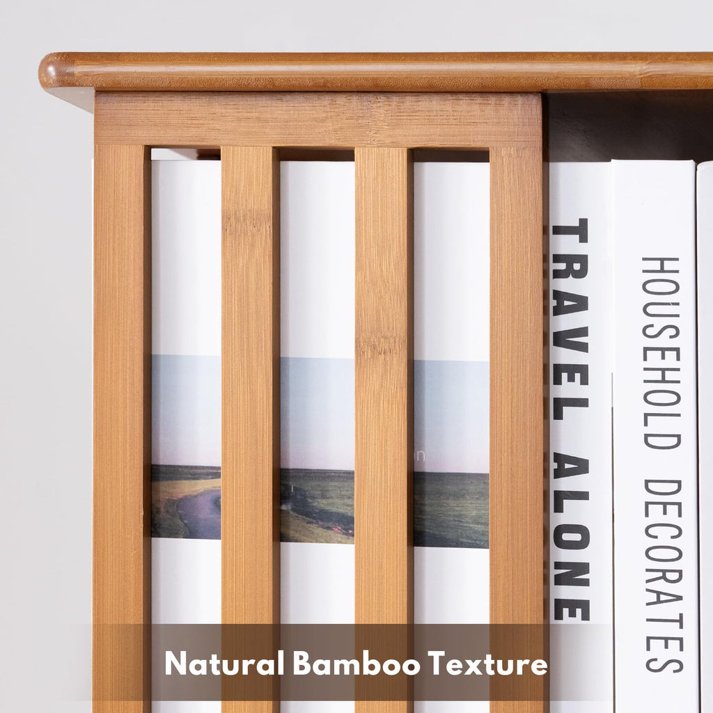 Rotating Bookshelf Tower, 360° Display Spinning Bookcase, Bamboo Bookshelf Floor Standing Storage Rack, Wood Narrow