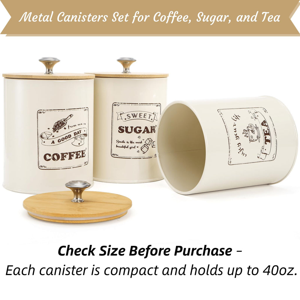 Metal Canisters Sets for the Kitchen, 40 Oz Coffee Sugar Tea Container Set, Farmhouse Style, Food Storage Containers