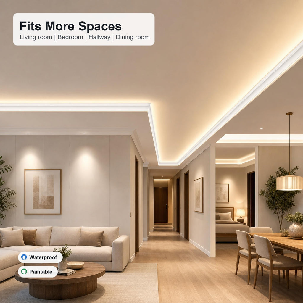 9 Pcs LED Crown Molding, 47.2" Ceiling Trim with Hidden LED Channel