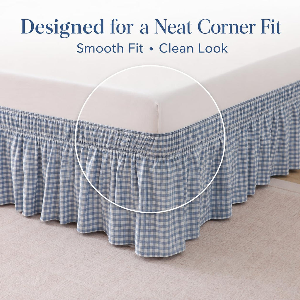 Gingham Bed Skirt 16" Drop, Dusty Blue, 100% Cotton