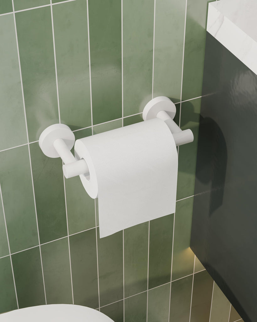 White Toilet Paper Holder Stainless Steel Double Post Pivoting Toilet Paper Roll Holder Wall Mounted Toilet