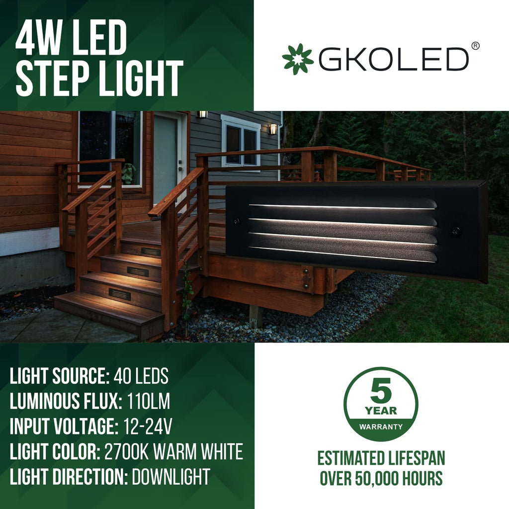 Low Voltage LED Step Lights, 4W 12V Surface Mount Light with Horizontal Louvered Faceplate, Steps Decks Pathway