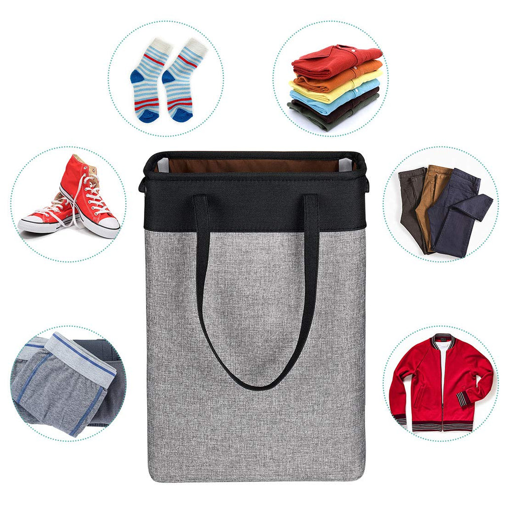Laundry Basket with Handles Black&Grey-Slim Laundry Bin Collapsible Dirty Clothes Basket Narrow Laundry Bag Foldable