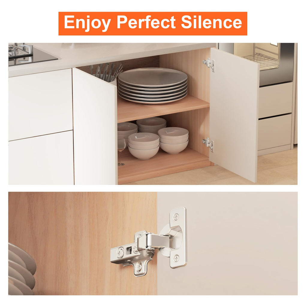 2 Pack Frameless Soft Close Cabinet Hinges 105°Clip on Plate Adjustable Concealed European Door Hinges Nickel Plated