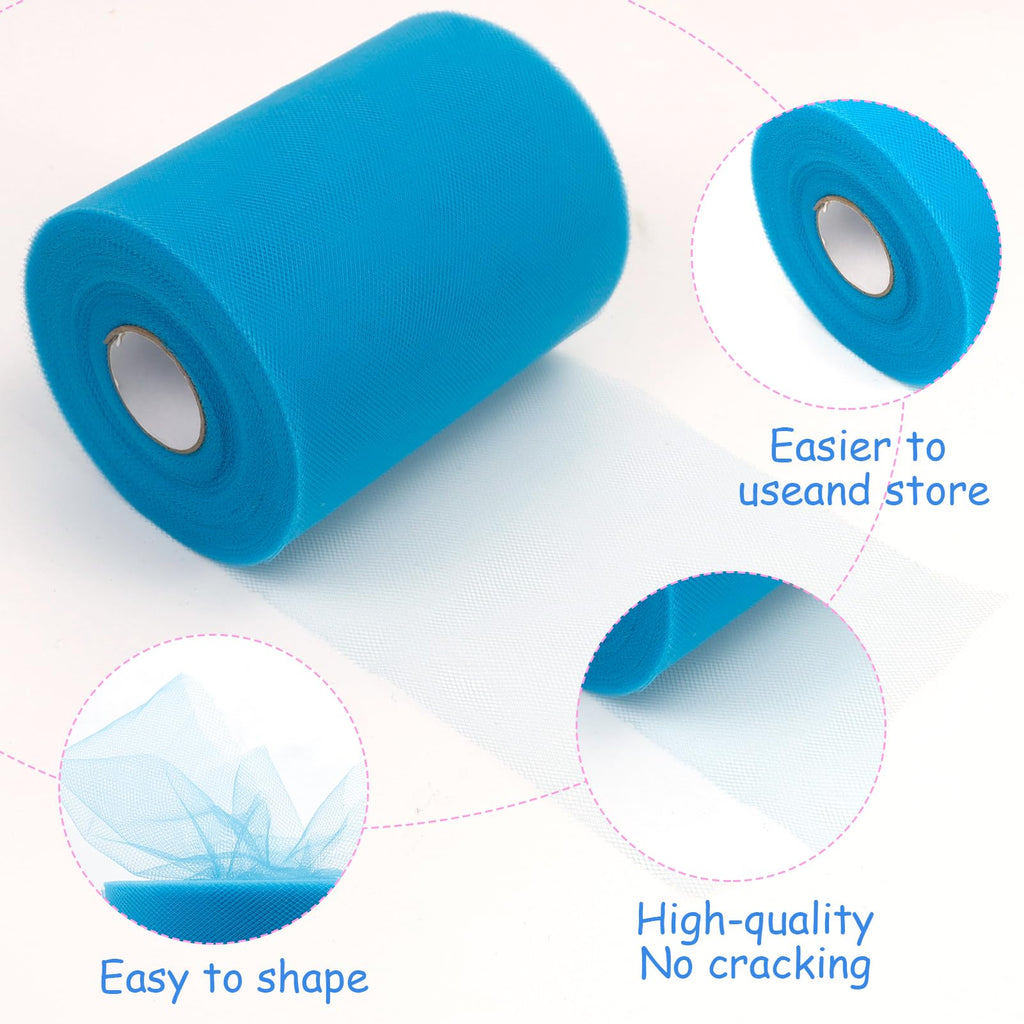 Light Lake Blue Tulle Roll, 6" x 100 Yards Polyester Netting Fabric Tulle Ribbon DIY Fabrics for Tutu Skirts Dress