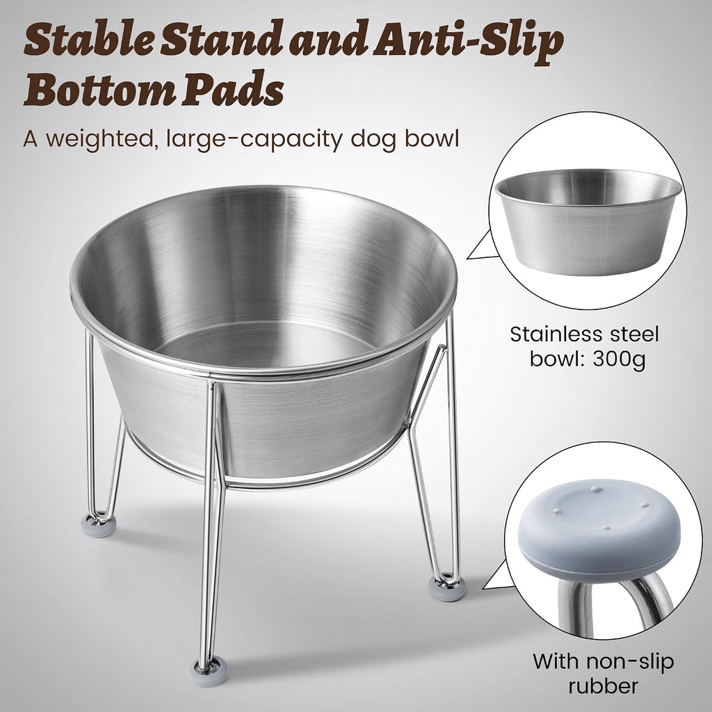 Elevated Dog Bowls for Large & Medium Dogs - Stainless Steel 64oz/8 Cup Raised Feeder with Non-Slip Base, Dual Food &