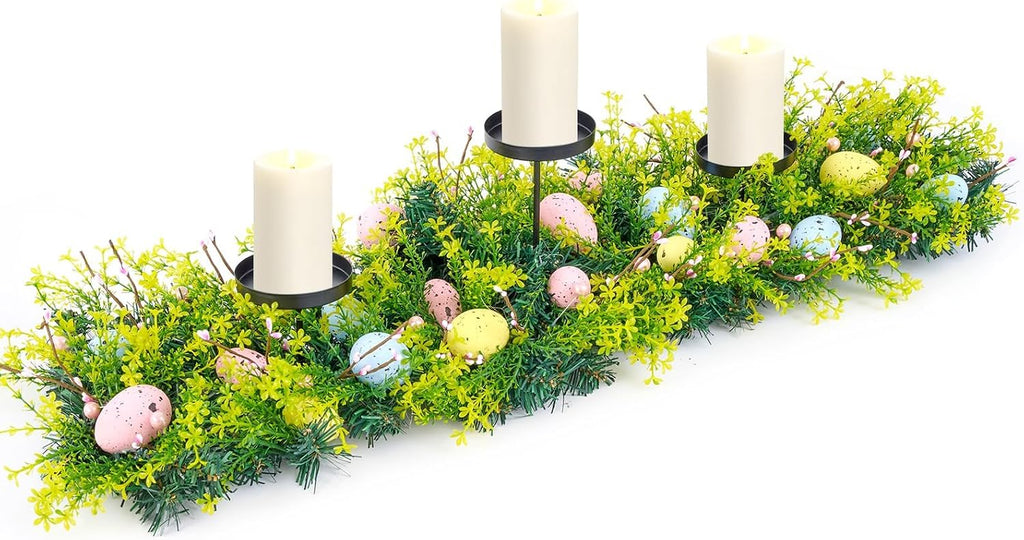 27.56" Easter Egg Candle Holder Centerpiece, Spring Table Decor with Metal Candle Cups Large Foldable Easter Candle