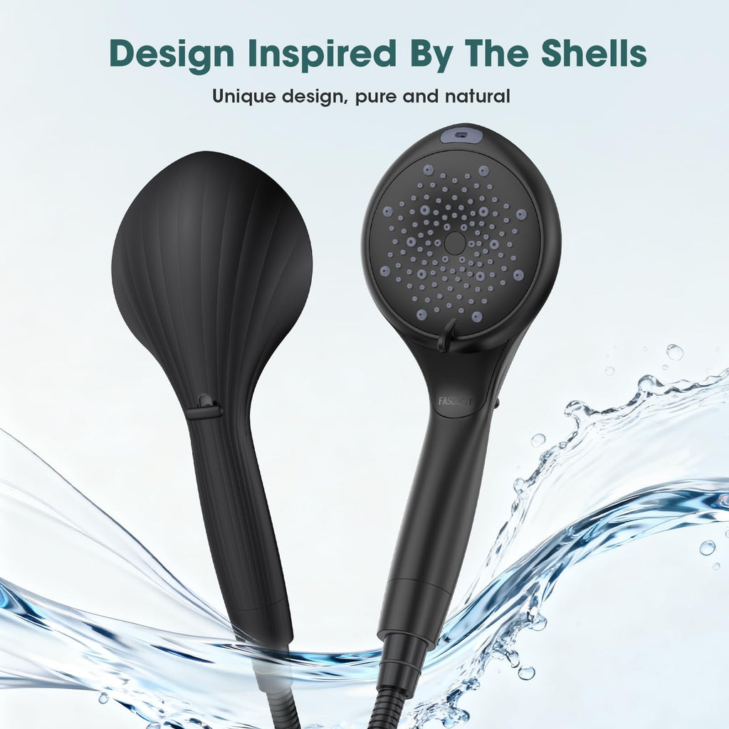 Filtered Shower Head with Handheld, High Pressure 8 Sprays, Black