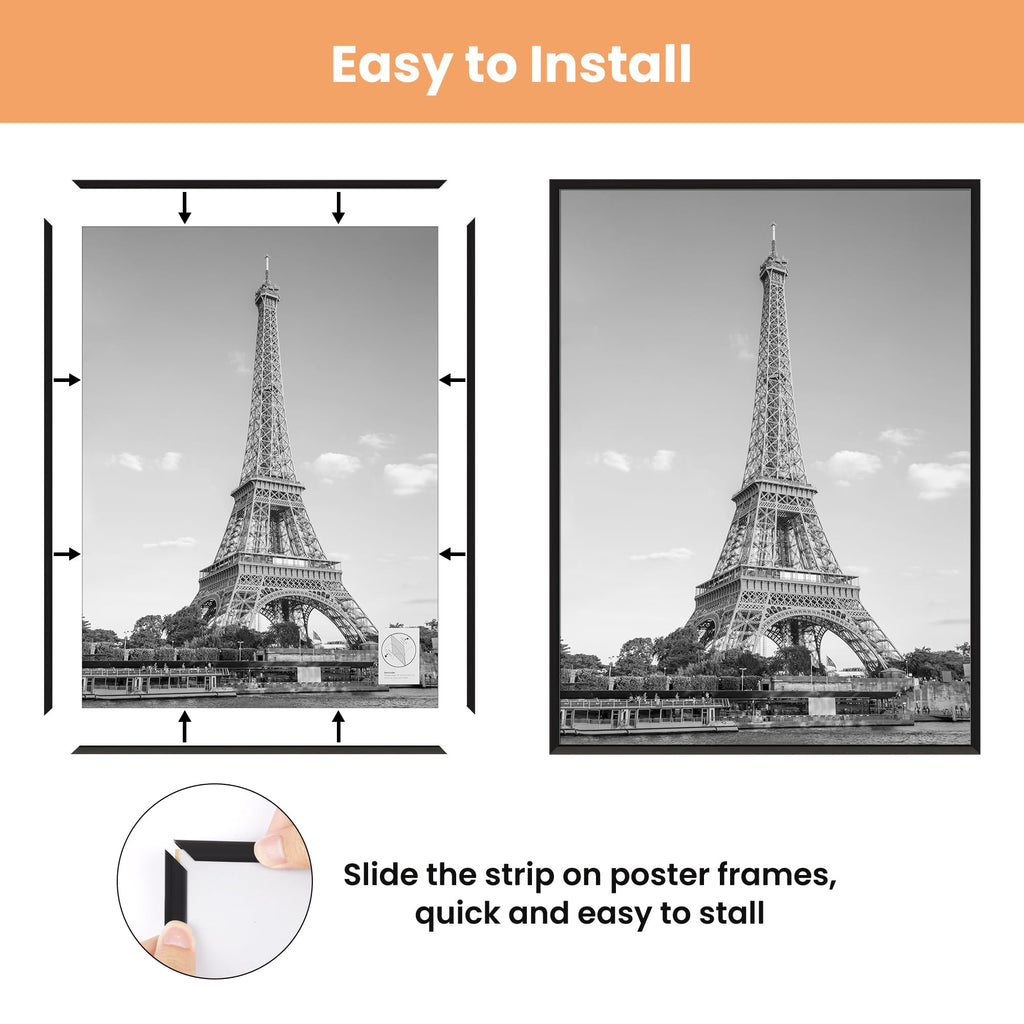 27x40 Poster Frame, Easy Slide-In Assembly, Black, 3 Pack