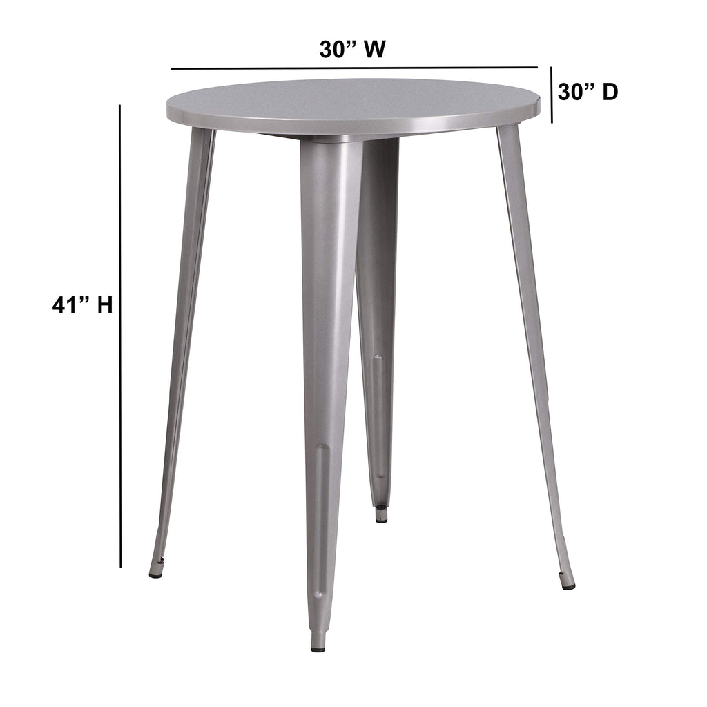 Commercial 30 in Metal Indoor/Outdoor Round Table, Silver