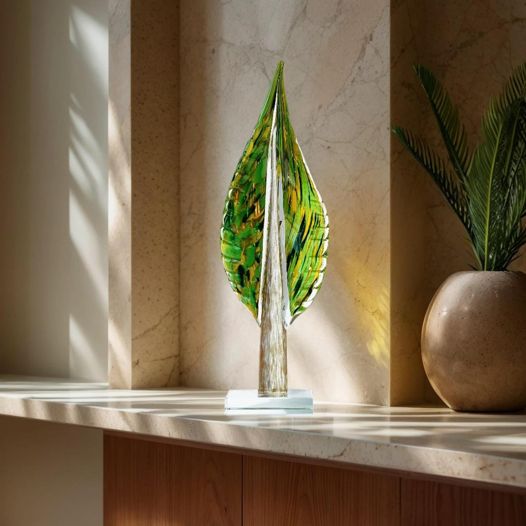 16 Inch Blown Glass Tree of Life Leaf Sculpture Decor